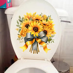 autocollants toilette moderne tournesols jaunes rubans gris vinyle pvc opaque décoration maison blanc