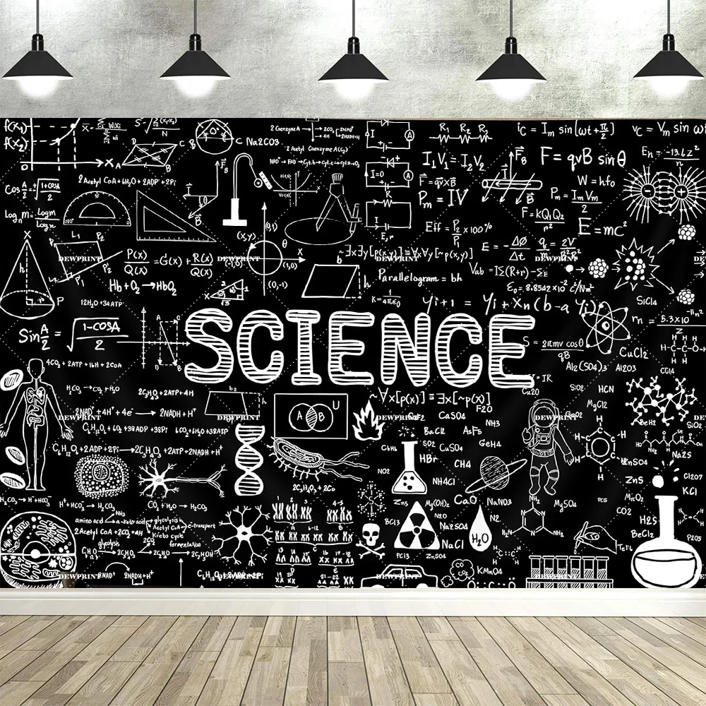toile fond scientifique illustrations mathématiques chimie géométrie physique noire polyester grande taille