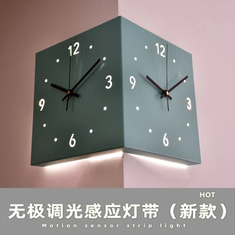 horloge murale double face moderne carrée aiguille numérique éclairée minimaliste
