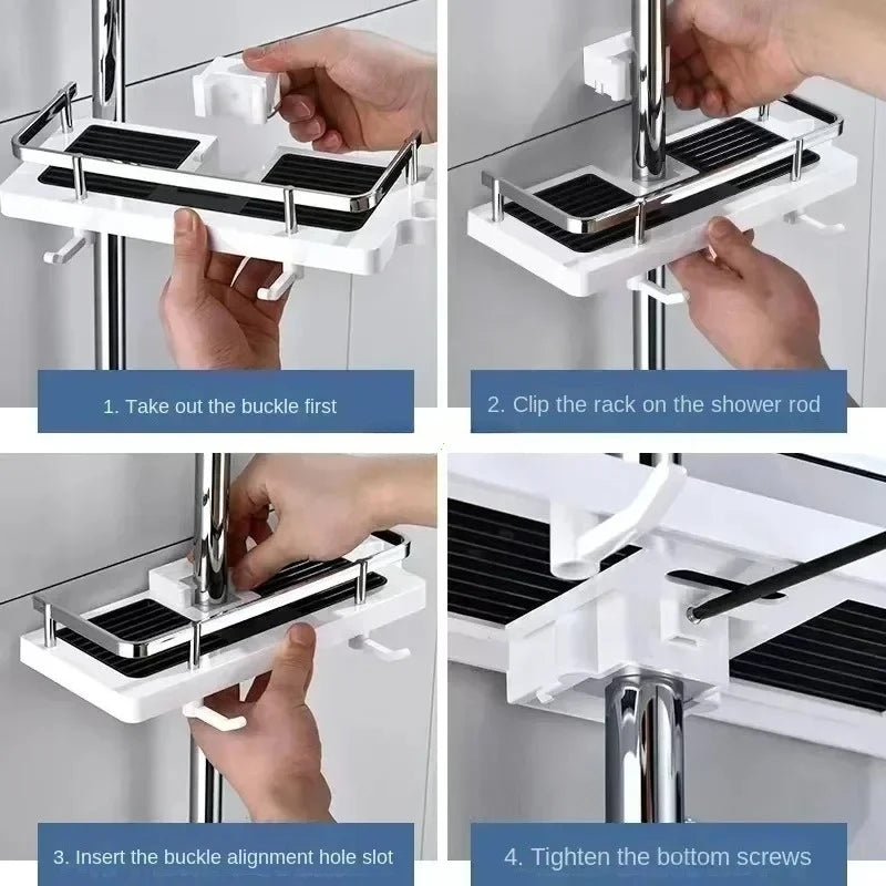 étagère douche moderne réutilisable plastique abs blanc noir texture grille clips barre douche éléments