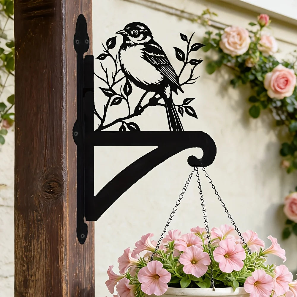 support mural noir oiseau feuilles pots suspendus chaînes vis fixations moderne