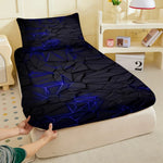 drap housse coton polyester géométrique moderne bleu noir poches adhésif chambre coucherqueenkingdouble