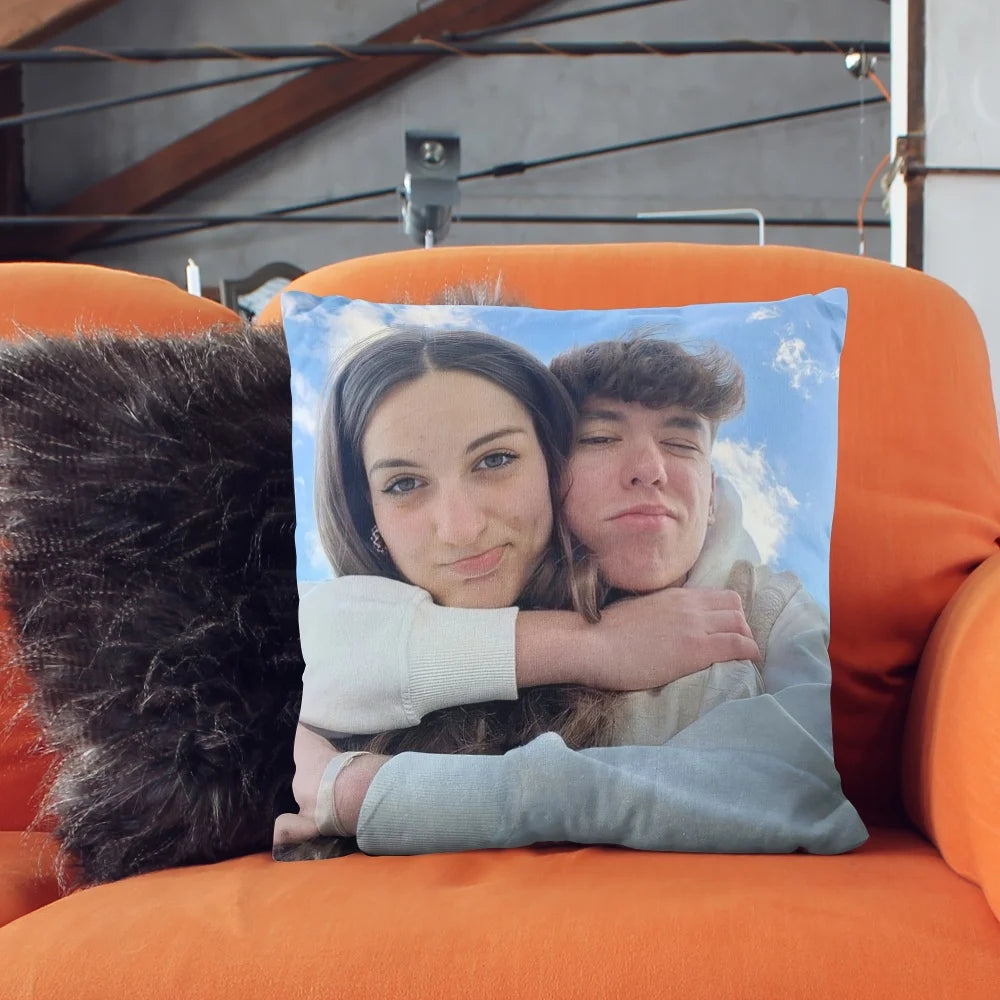 coussin carré moderne photo personnelle bleu clair blanc non amovible lavable adultes