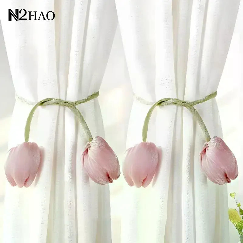 rideaux tulipes relief blanc rose vert violet moderne élégant fixations rubans réglables