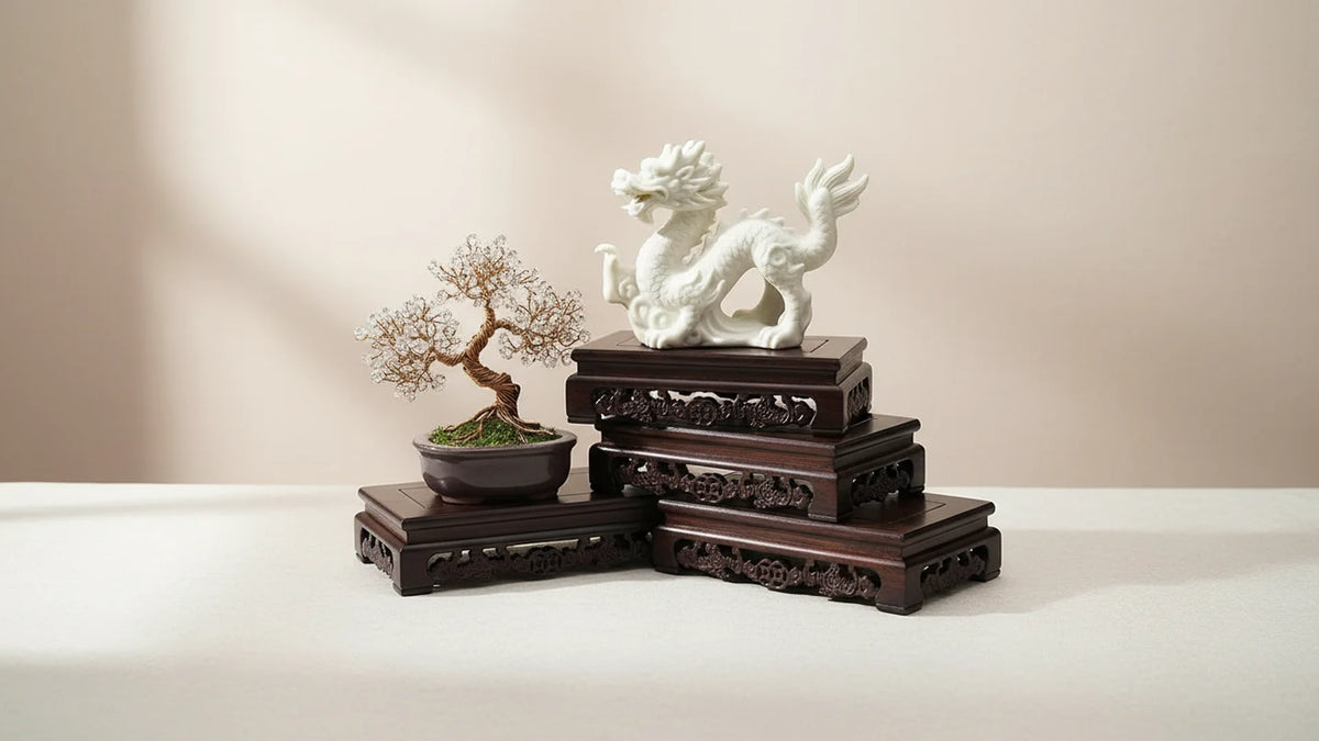 support bois sculpté classique noir vases pierres décorations