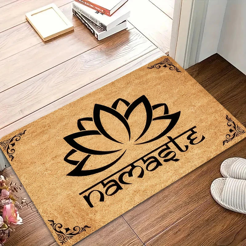 tapis d'entrée marron fleur lotus antidérapant résistant moderne salon porche yoga méditation chambre bienvenue