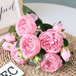 bouquet fleurs artificielles pivoines roses feuilles vertes decoration mariage anniversaire intérieur classique