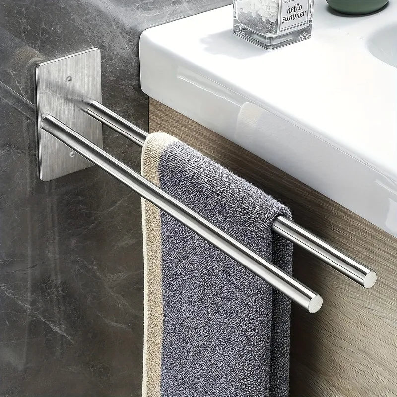 porte serviettes double barre argenté noir moderne adhésif vis inoxydable minimaliste