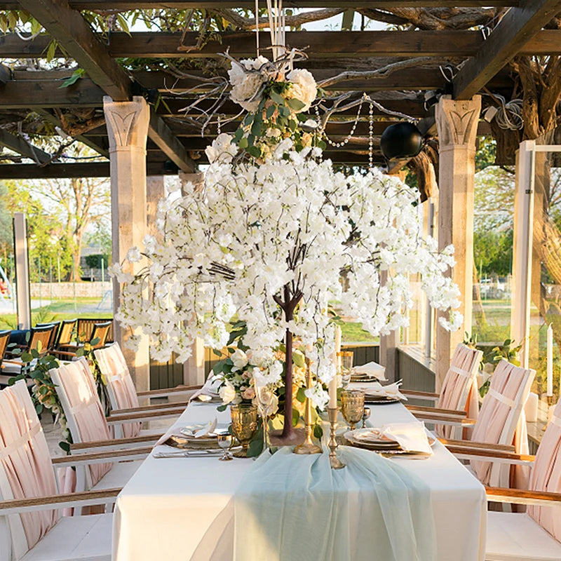 décoration intérieure arbre artificiel cerise fleurs rose blanc champagne naturel élégant mariage anniversaire