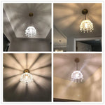 lampe suspendue classique transparente dorée cristal verre taillé salon chambre hallôtel