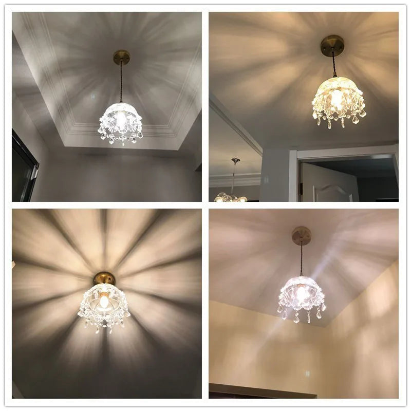 lampe suspendue classique transparente dorée cristal verre taillé salon chambre hallôtel