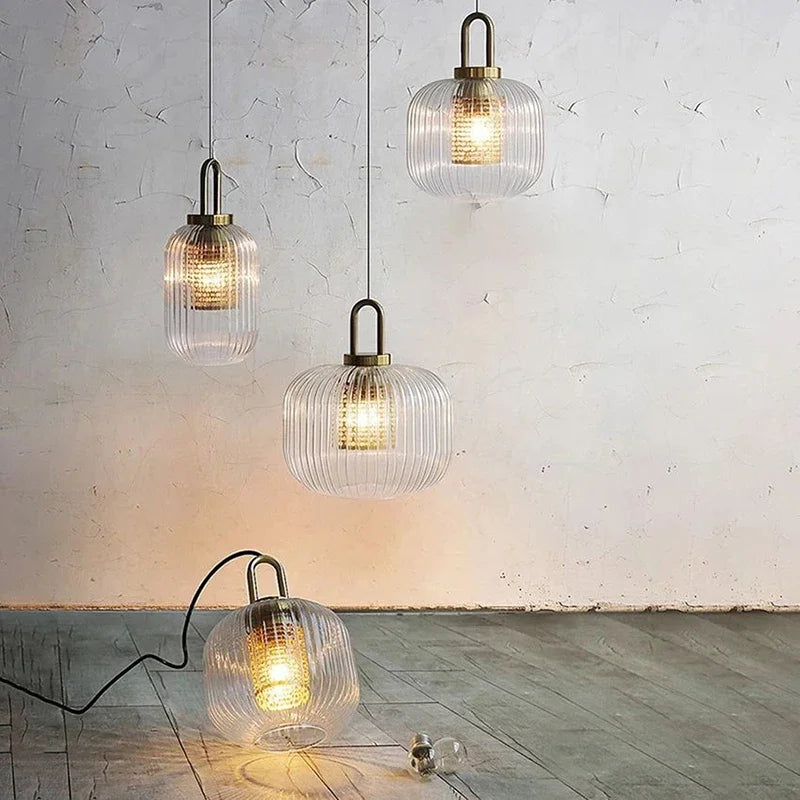 lampe suspendue transparente dorée rayures horizontales moderne filament câble électrique 90v 260v 249lm 2000lm