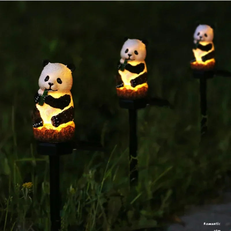 lumière solaire nocturne panda moderne blanc noir marron clair abstraite tringle étancheextérieur jardin