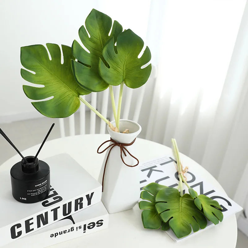 plantes artificielles feuilles larges pointues moderne vase ruban vert extérieur décoration exposition