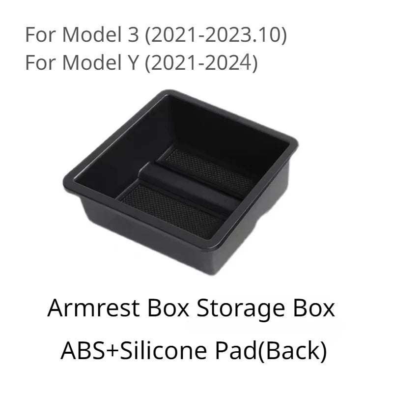 boîte rangement central tesla model noir texture flanelle pratique silicone moderne