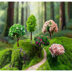miniatures arbres fleurs artificielles vert rose jaunes décoratives jardin féerique
