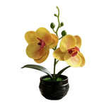 Orchidée artificielle taches violets feuilles vertes pot noir décoration intérieure moderne chambre salon