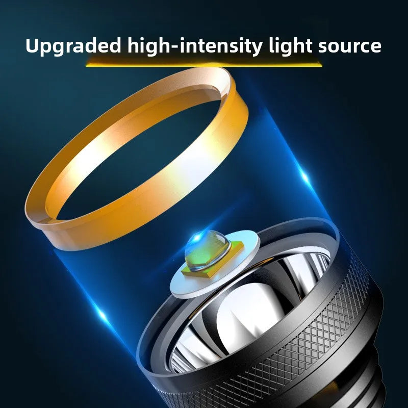 lampe poche rechargeable led noir jaune éclairage extérieur 100 200mètres variateur modes industrielle robusteOutdoor