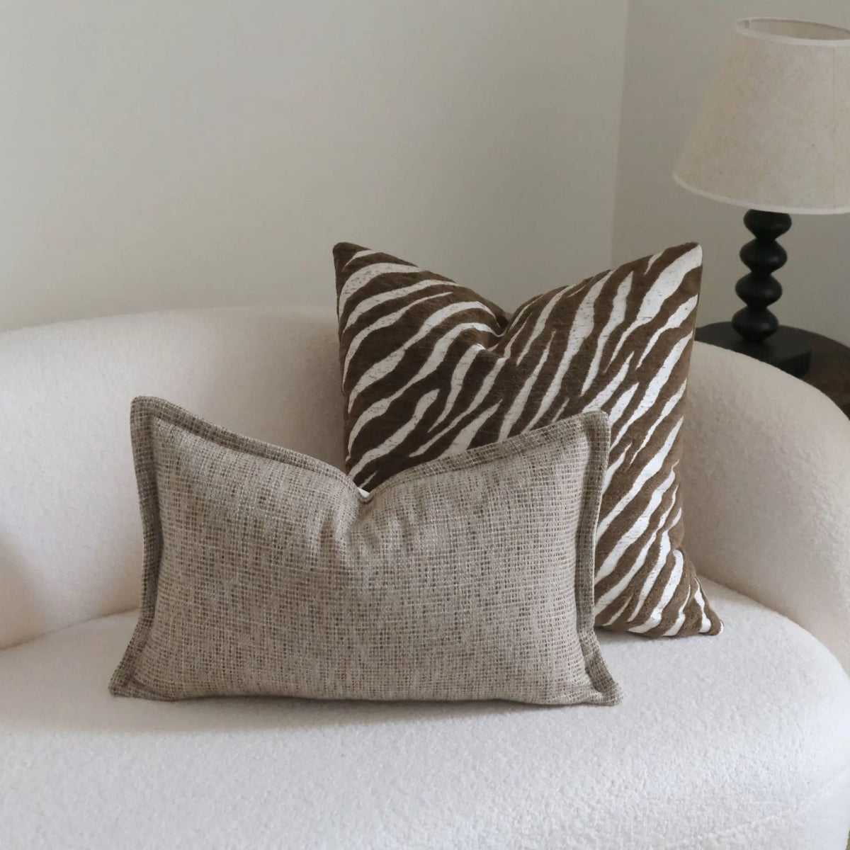 coussin housses rayées moderne polyester coton øllets beige marron clair décoratif canapé lit voiture