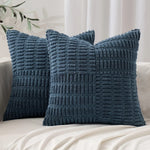 housse coussin carré moderne texture bleu marine polyester coton décoratif lit siège fixations blanc
