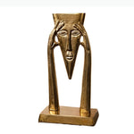 Sculpture dorée abstraite visage humain art africain vase fleurs séchées tableau texture rugueuse