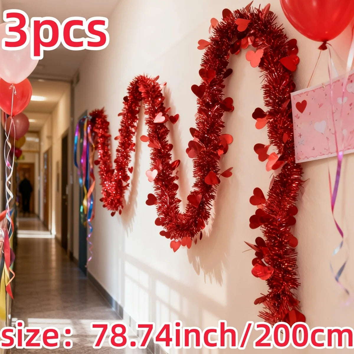 décoration festive tinsel brillant coeurs roses rouge anniversaire mariage saint valentin confettis ballons miroir