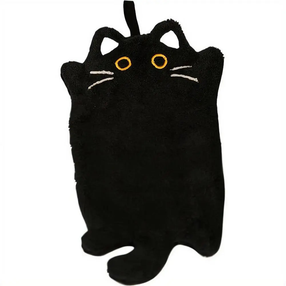 sac main noir chat yeux jaunes moustaches blanches oreilles blanches poignée