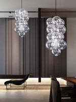 suspension lumineuse verre transparent moderne boules verre câbles acier poli led semi encastré
