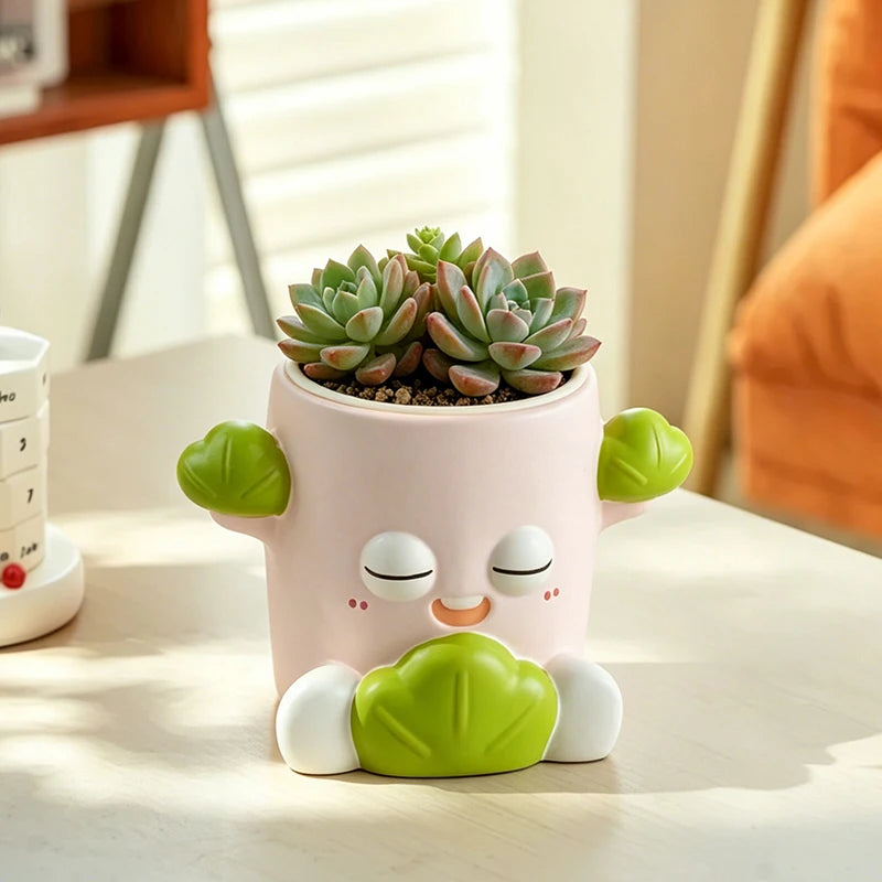 pots fleurs résine kawaii dessin animé succulentes fougères plantes vertes balcon maison