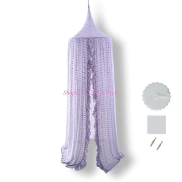 rideau lit bébé blanc rose violet texture dentelle semi transparent bohème enfantin suspension central