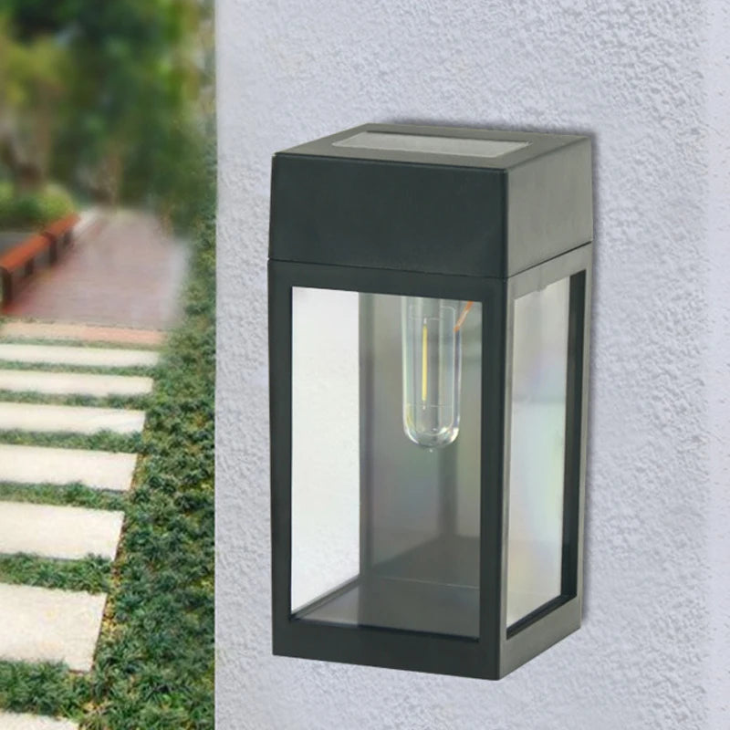 lampe murale solaire led moderne noire transparente éclairage extérieur hydrofuge autonomie warm light