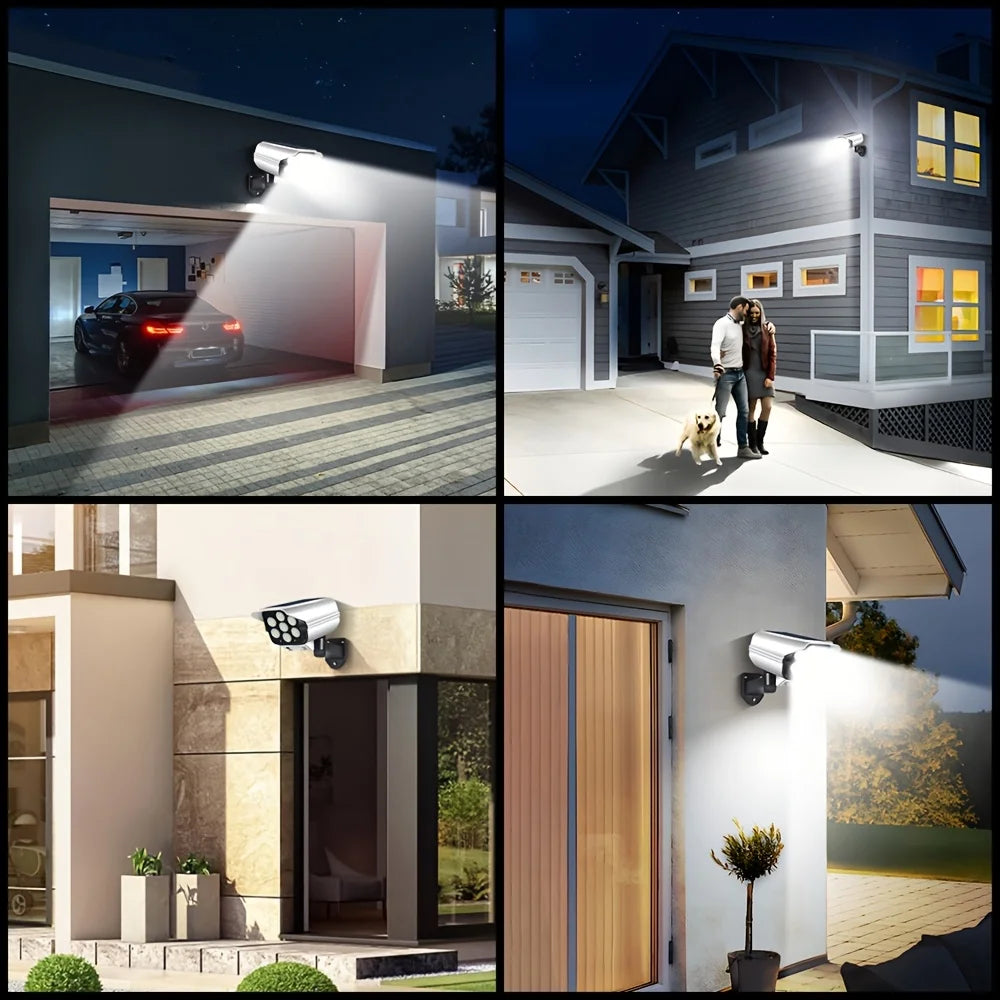 lampe solaire détecteur mouvement imitation caméra sécurité blanc moderne étanche ip65 led