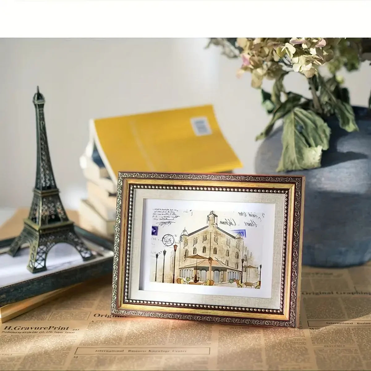 cadre photo or vert classique vintage sculpté paysages portraits illustrations citations