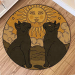 tapis rond vintage chats lunes soleils motifs floraux noir beige jaune blanc vert