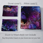 Parure de lit loup violette sur lit king size