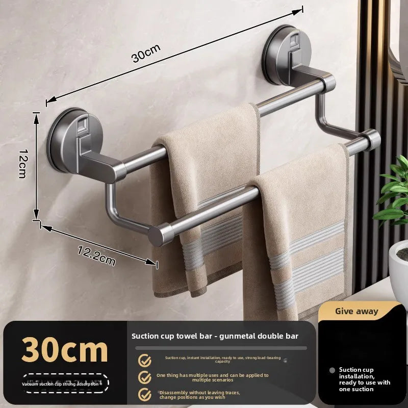 porte serviettes mural gris métallisé double barre ventouse moderne minimaliste sans perçage deux niveaux