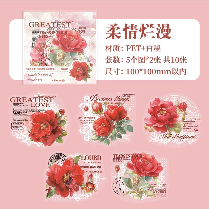 autocollants fleurs papillons texte adhésifs scrapbooking diy fournitures romantique vintage 10 pièces