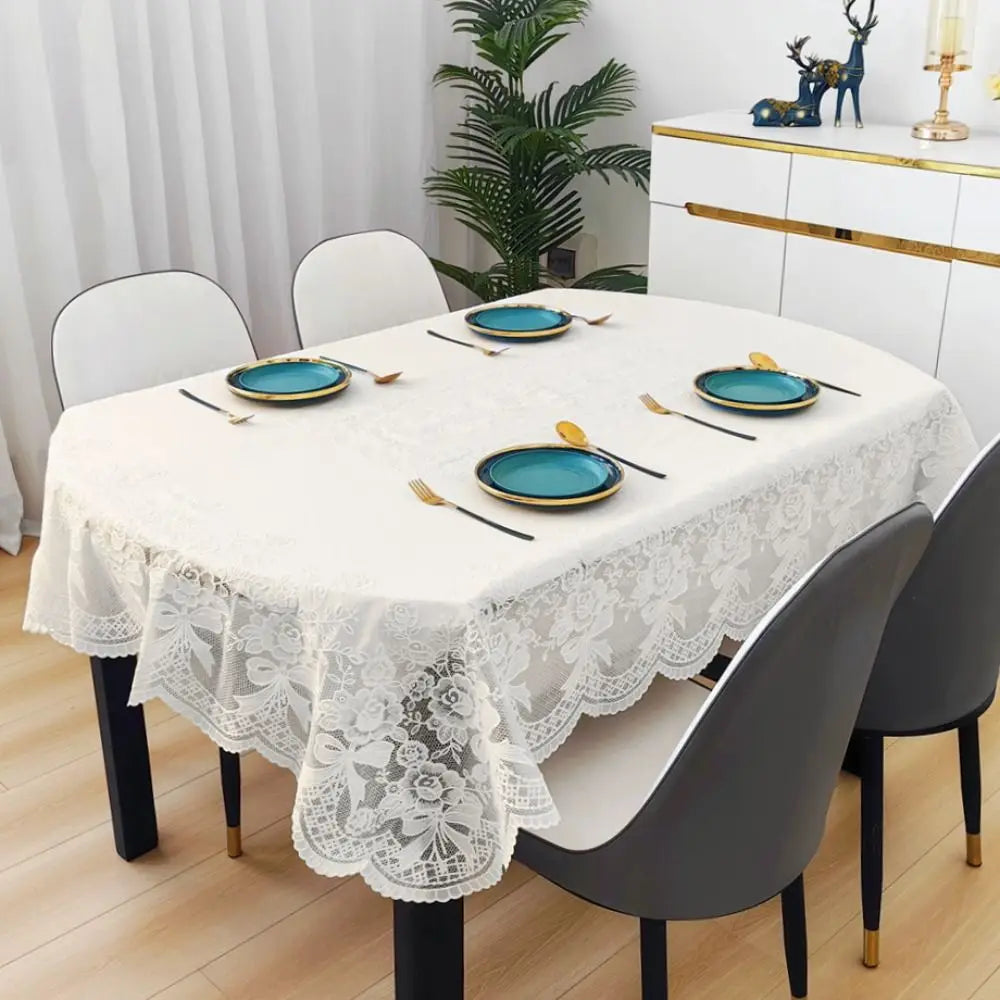 nappe table imperméable brodée florale dentelle élégante réutilisable polyester coton blanc rose violet bleu