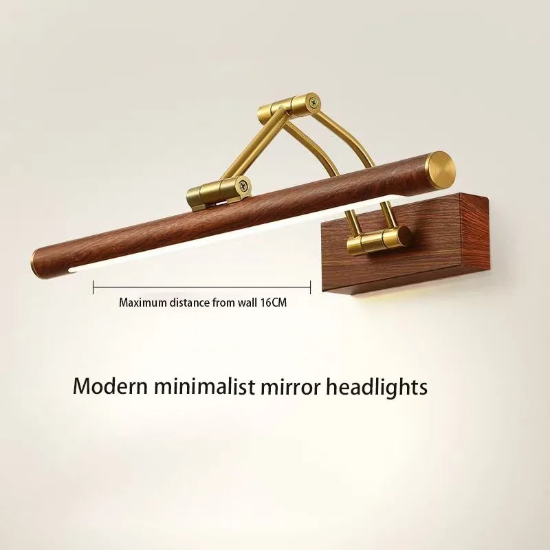 lampe miroir or bois minimaliste éclairage quotidien contemporain fixée mur texture bois naturelle finition