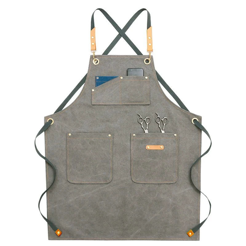 tablier cuisine toile coton poches cuir boucles travail professionnel