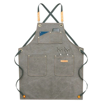 tablier cuisine toile coton poches cuir boucles travail professionnel