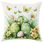 taies d'oreiller lapins pâques fleurs printemps coussin maison polyester blanc vert