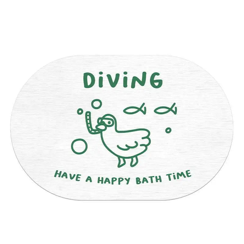 tapis bain antidérapant moderne poissons dessin animé blanc vert bleu noir