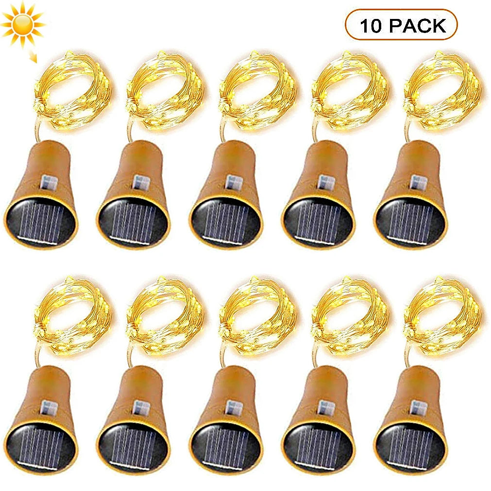 guirlande lumineuse solaire 10 led forme capuchon bouteille or noir blanc festiveextérieur moderne