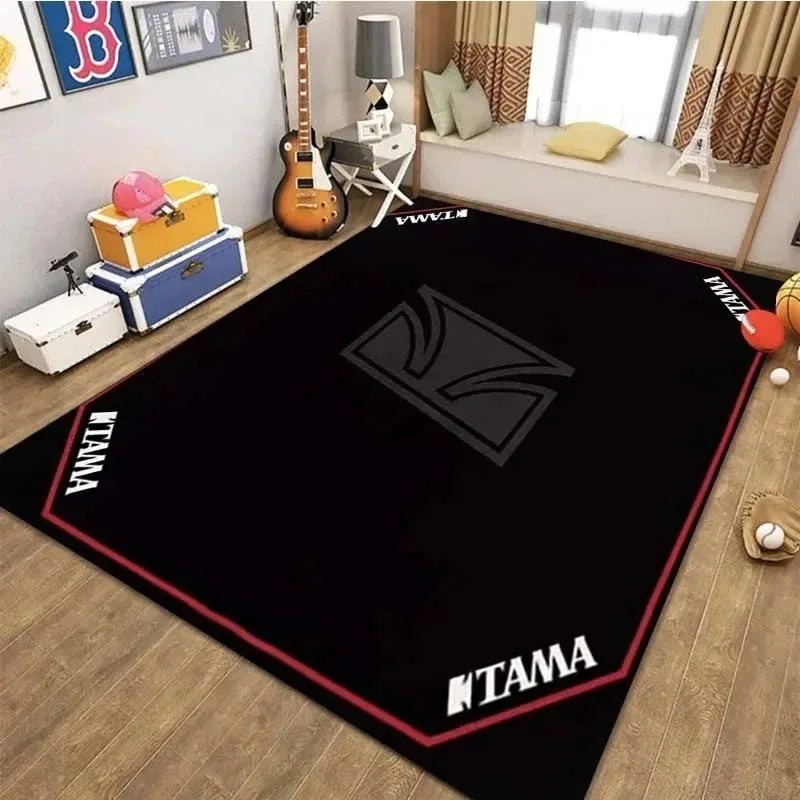 tapis salon décoratif motif batterie musique moderne noir rouge gris intérieur maison