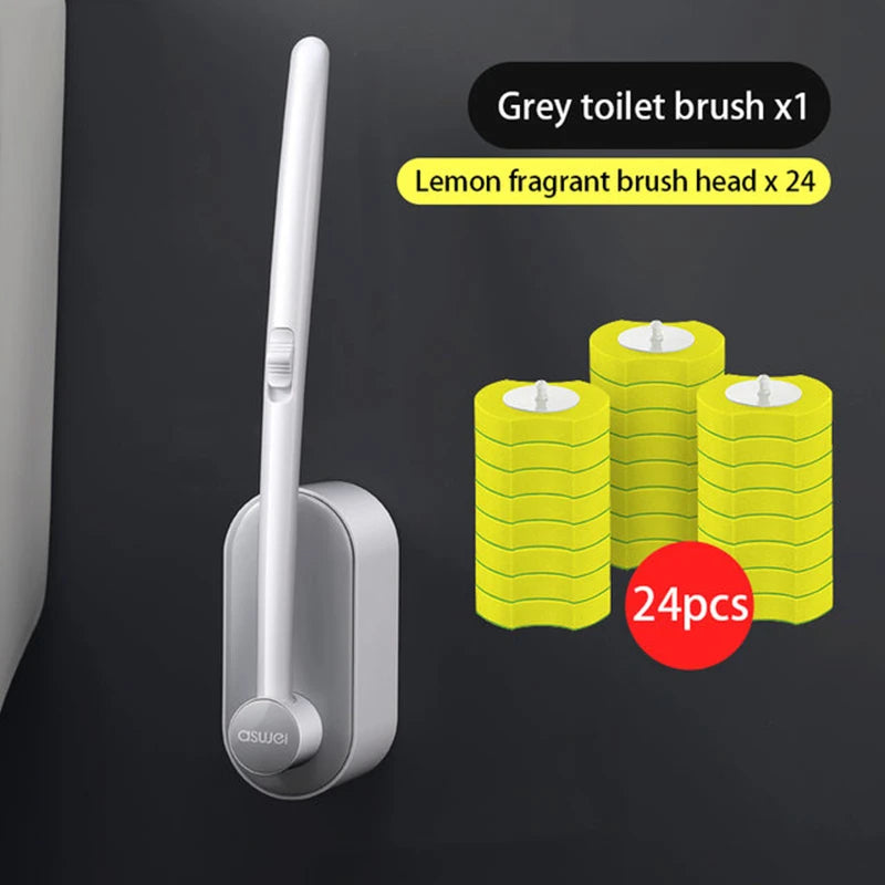 brosse toilette long manche remplacement facile blanc bleu moderne adhésif rechargeable set