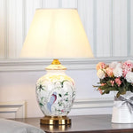 lampe table moderne abat jour fleurs oiseaux classique blanc doré vintage