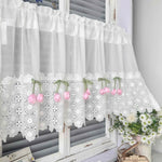 rideau blanc dentelle tulipes roses transparent vintage romantique maison