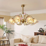 chandelier floral or rose led abat jours transparents têtes vintage