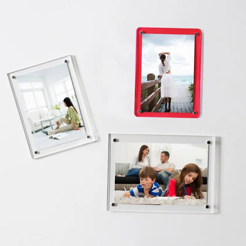 cadre photo magnétique moderne transparent bordure blanche acrylique photo film carte timbre affichage réfrigérateur